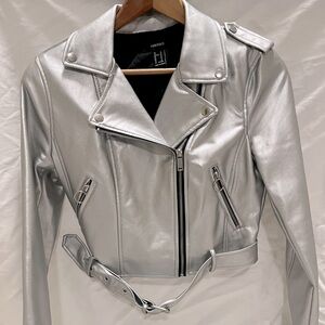 Forever21 Silver biker jacket medium